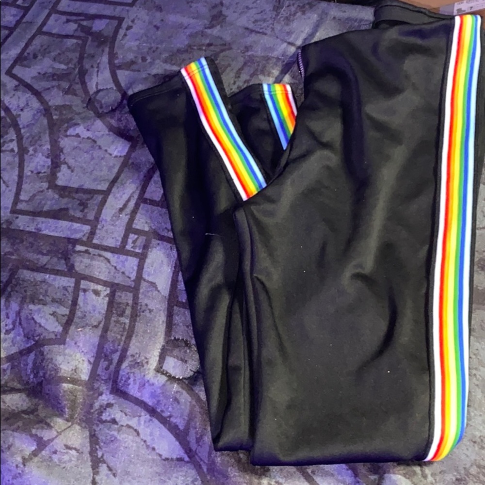 black pants rainbow stripes on the side